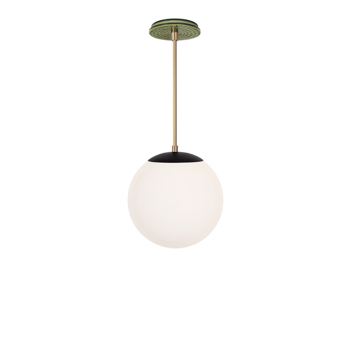 Alto Rod 10” Opal shown in Matte Black with Brass and a Forest Green Sunflower Ceramic Canopy