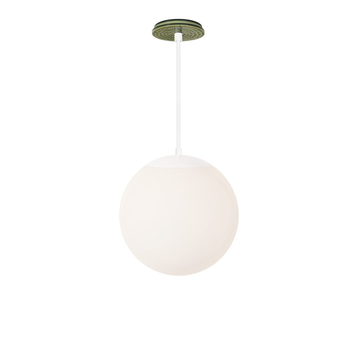 Alto Rod 12” Opal shown in White with a Forest Green Sunflower Ceramic Canopy