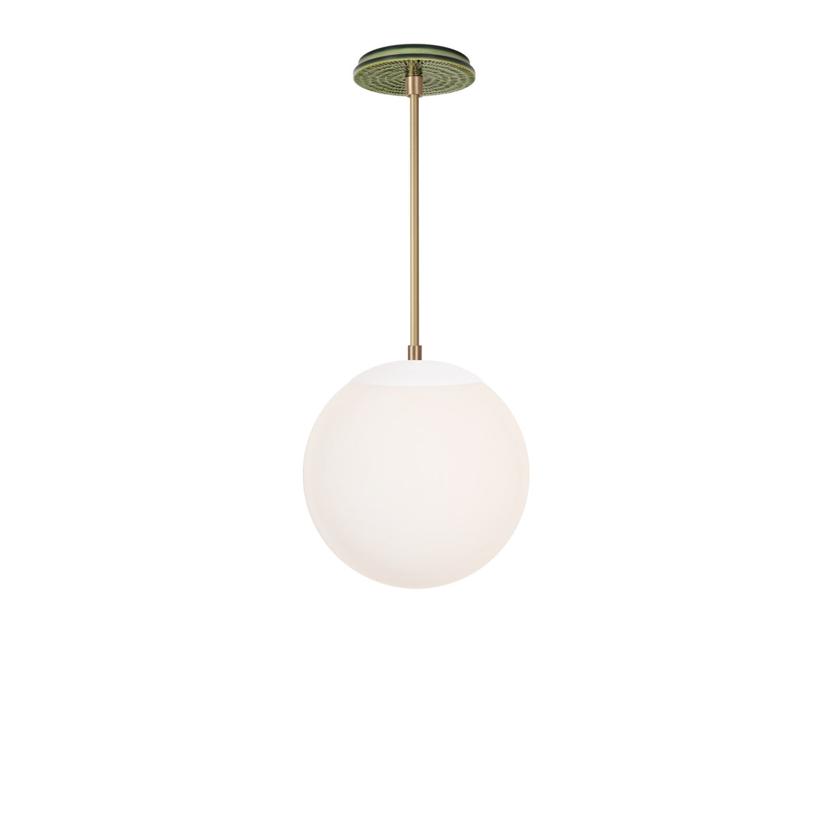 Alto Rod 10” Opal shown in White with Brass and a Forest Green Sunflower Ceramic Canopy