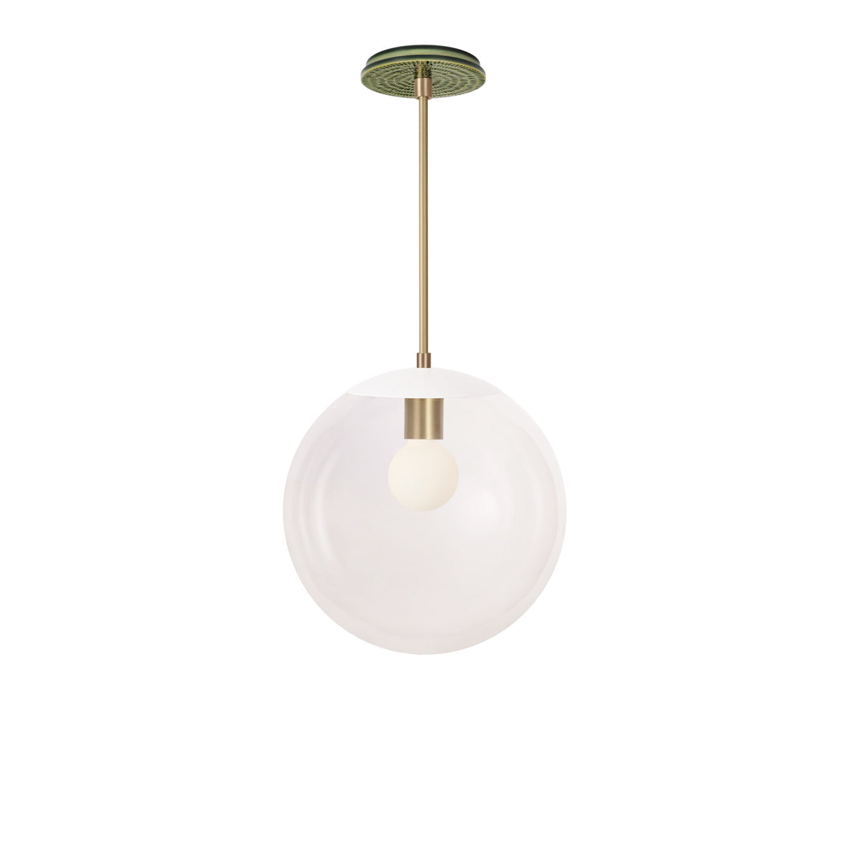Alto Rod 12” Clear shown in White with Brass and a Forest Green Sunflower Ceramic Canopy