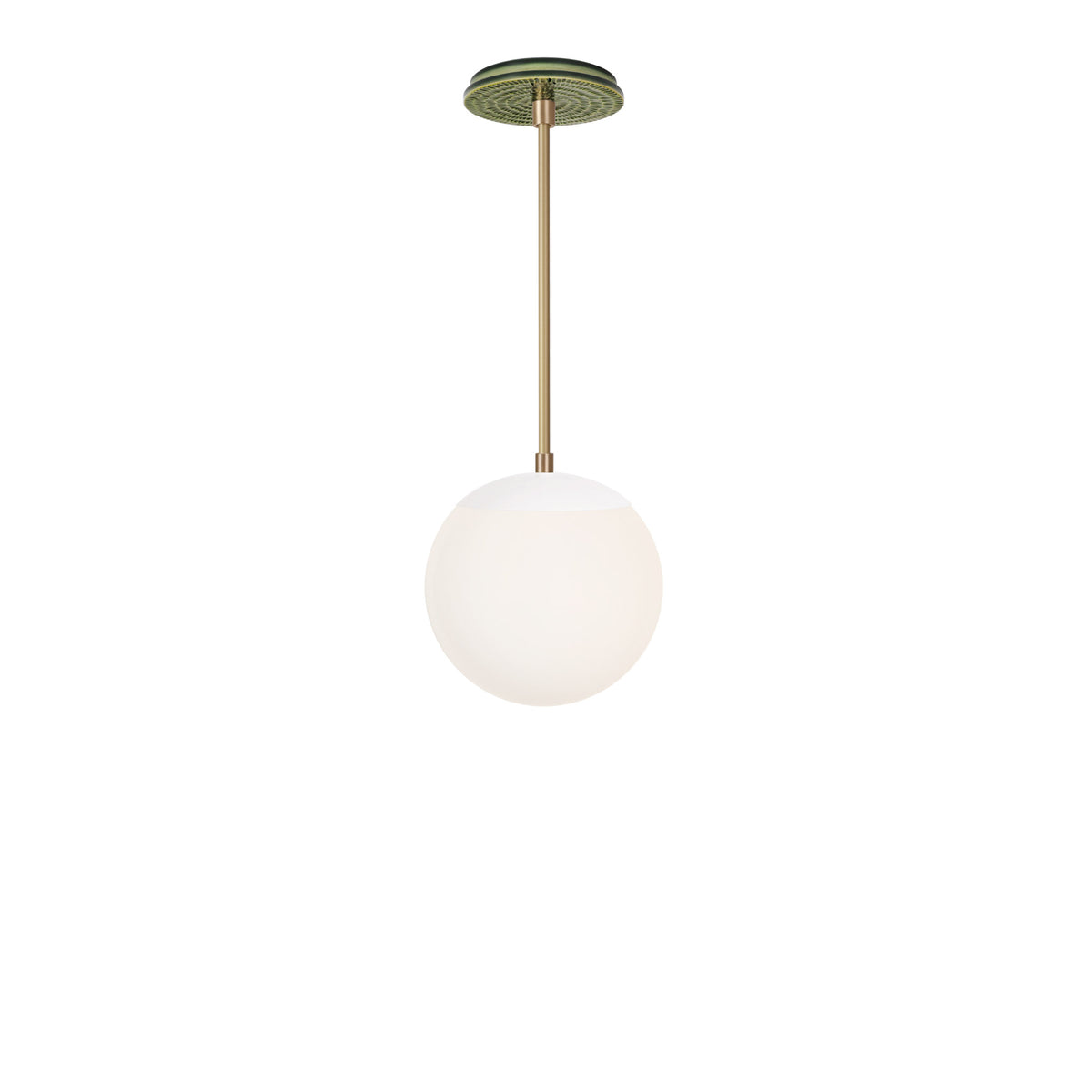 Alto Rod 8” Opal shown in White with Brass and a Forest Green Sunflower Ceramic Canopy