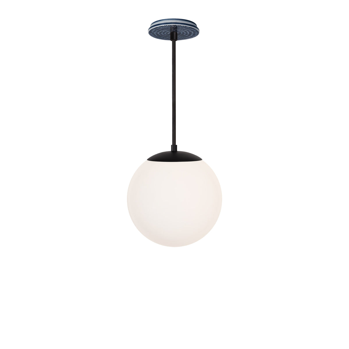 Alto Rod 10” Opal shown in Matte Black with an Indigo Blue Sunflower Ceramic Canopy