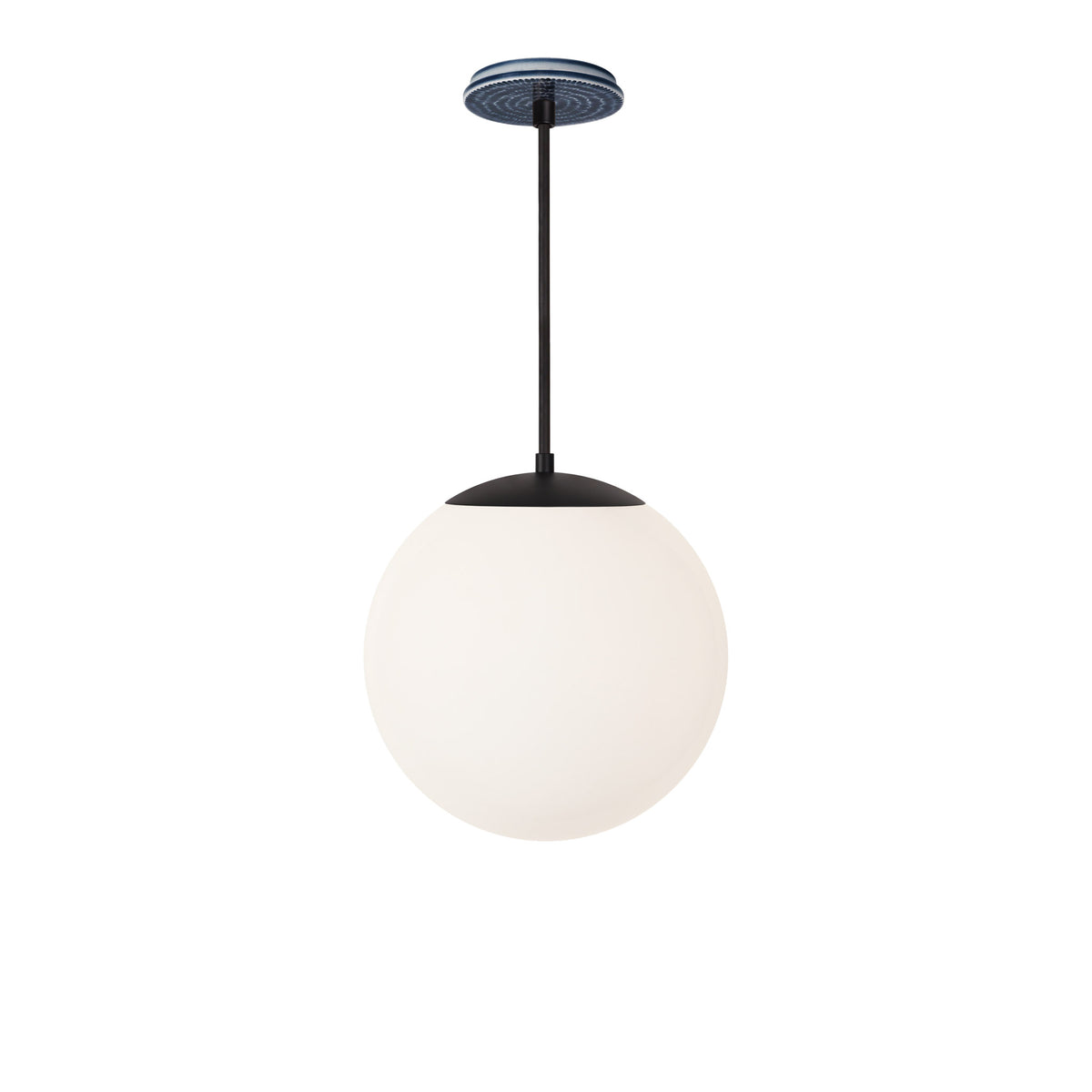 Alto Rod 12” Opal shown in Matte Black with an Indigo Blue Sunflower Ceramic Canopy