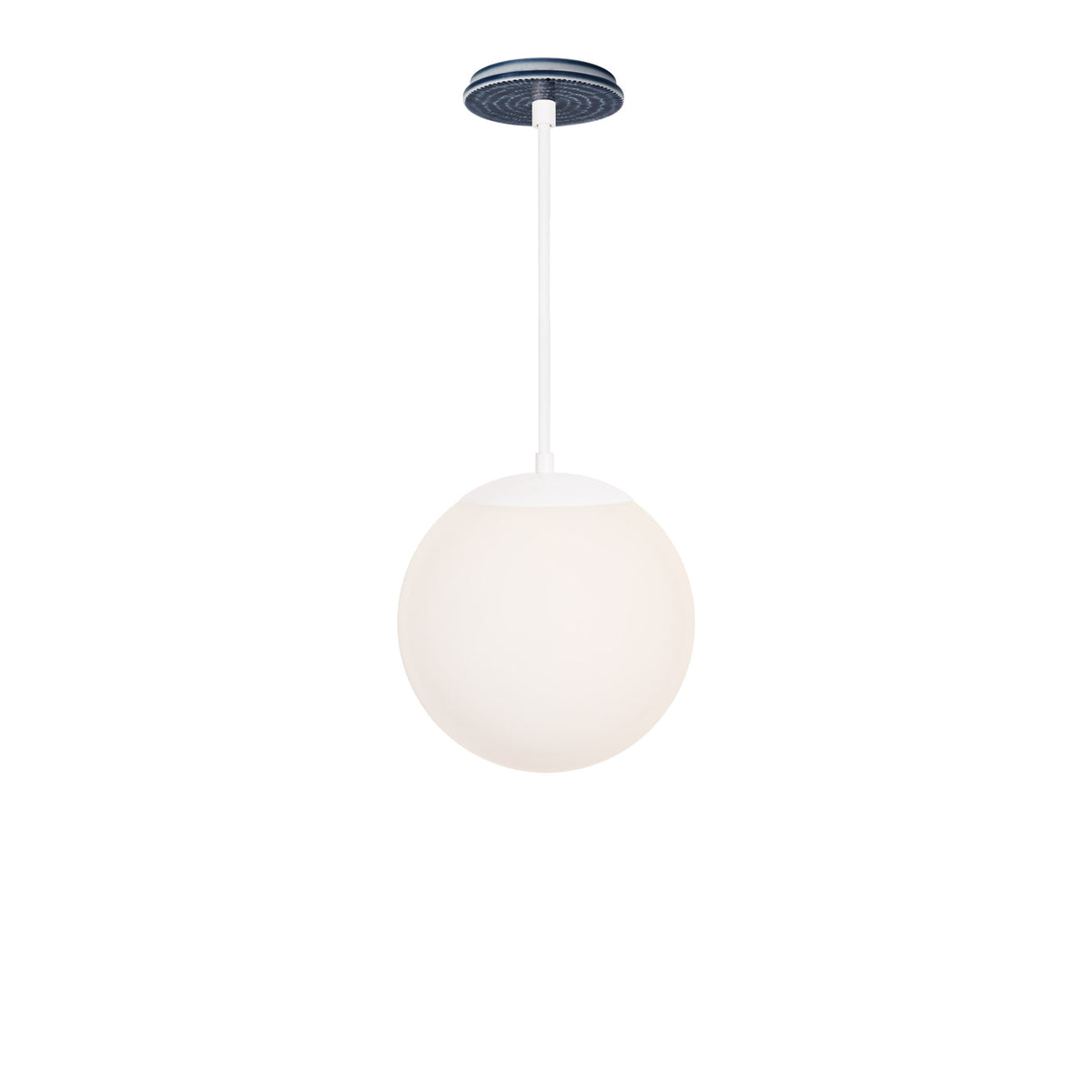 Alto Rod 10” Opal shown in White with an Indigo Blue Sunflower Ceramic Canopy
