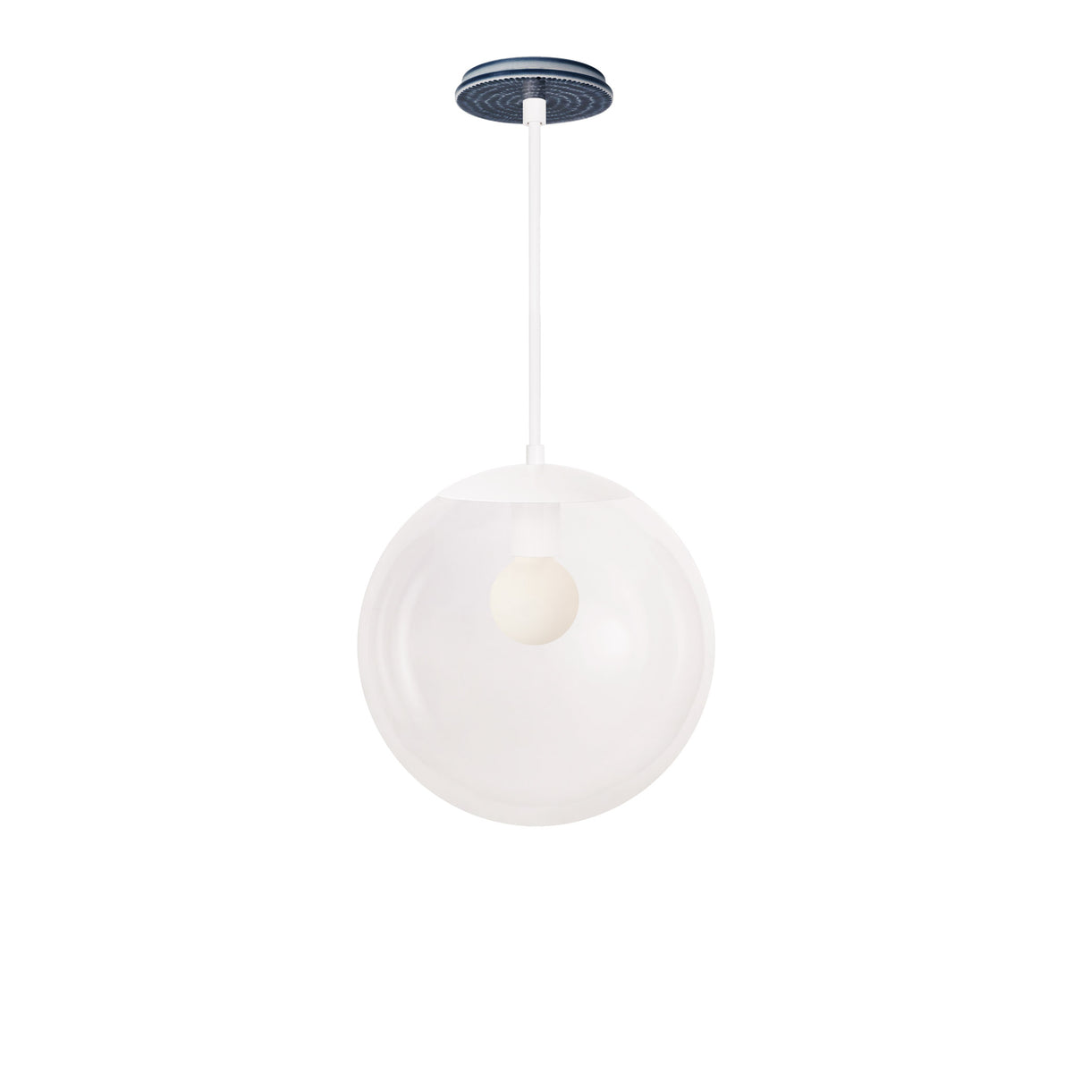 Alto Rod 12” Clear shown in White with an Indigo Blue Sunflower Ceramic Canopy