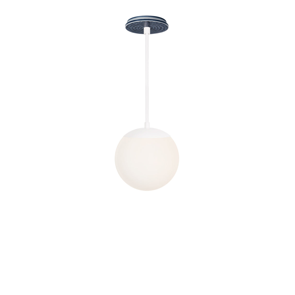 Alto Rod 8” Opal shown in White with an Indigo Blue Sunflower Ceramic Canopy