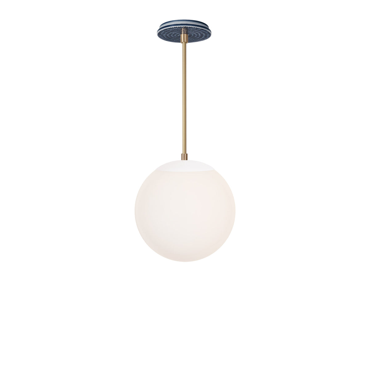 Alto Rod 10” Opal shown in White with Brass and an Indigo Blue Sunflower Ceramic Canopy