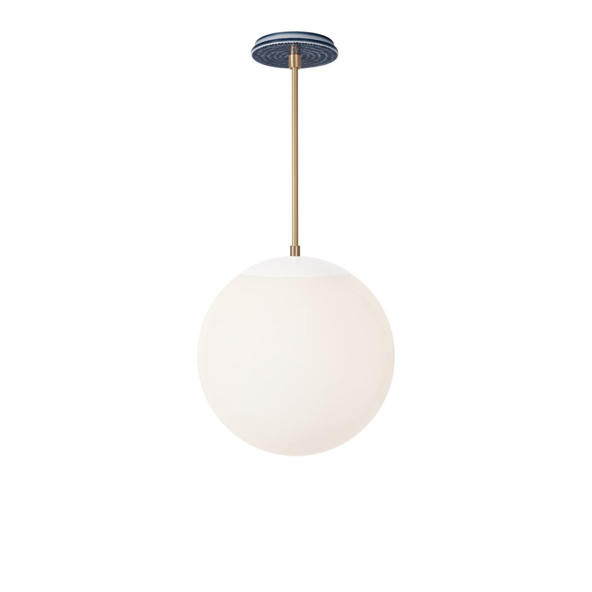 Alto Rod 12” Opal shown in White with Brass and an Indigo Blue Sunflower Ceramic Canopy