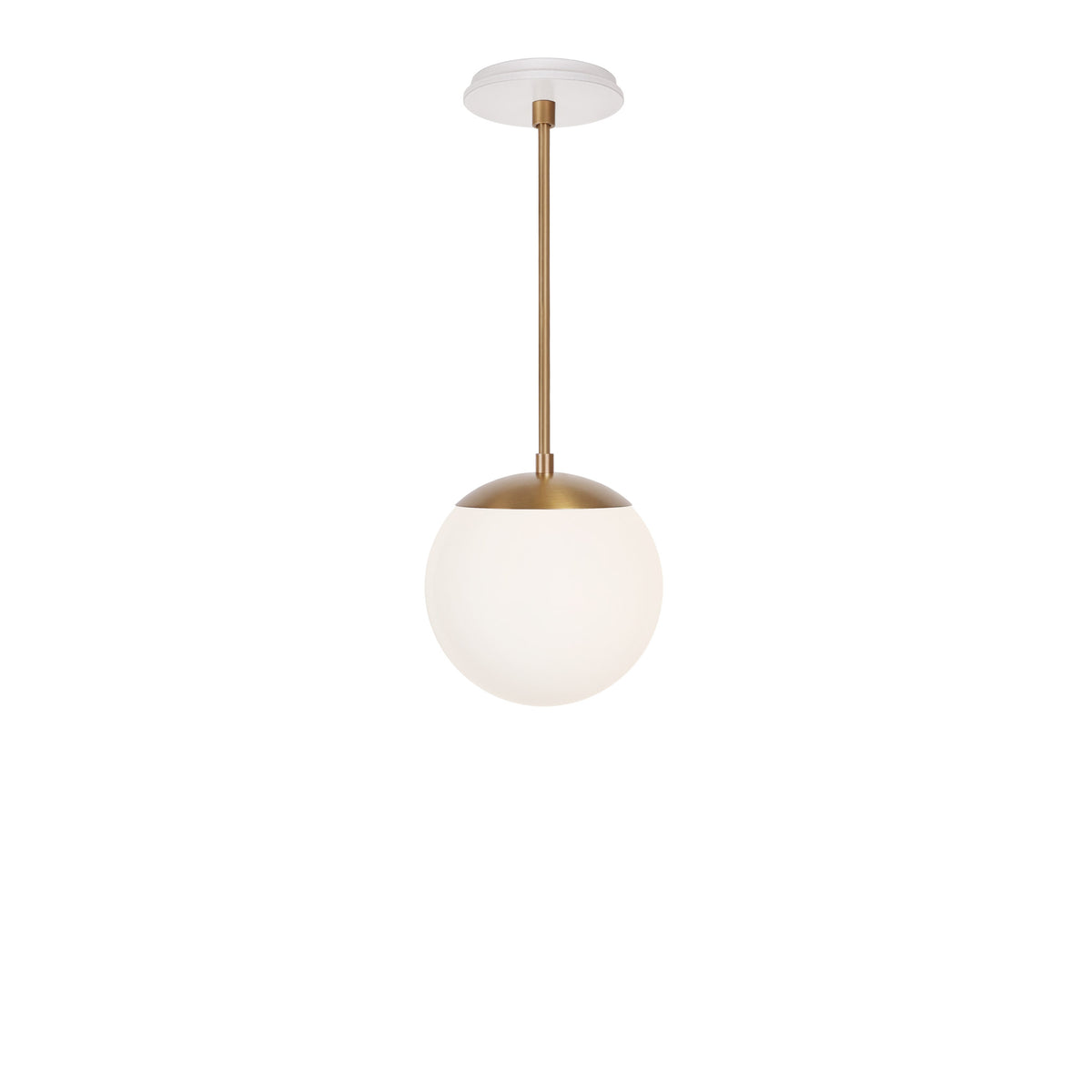 Alto Rod 8” Opal shown in Heirloom Brass with a Brownstone White Swift Ceramic Canopy