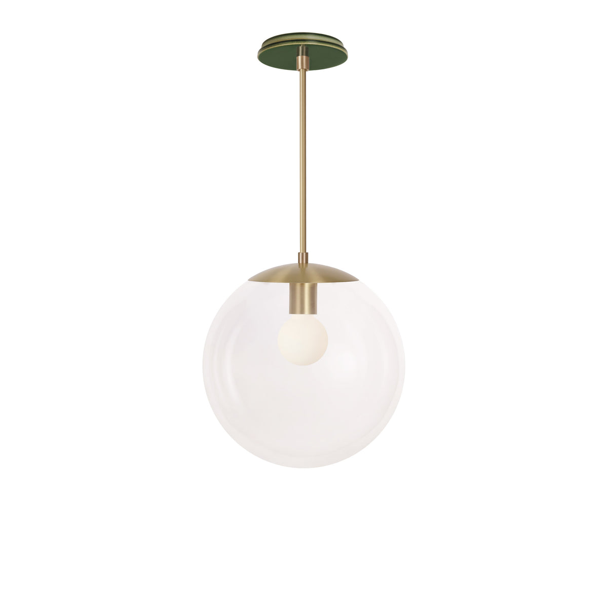 Alto Rod 12” Clear shown in Brass with a Forest Green Swift Ceramic Canopy
