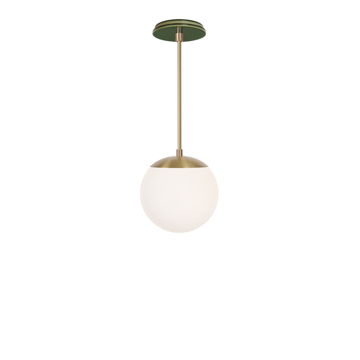 Alto Rod 8” Opal shown in Brass with a Forest Green Swift Ceramic Canopy
