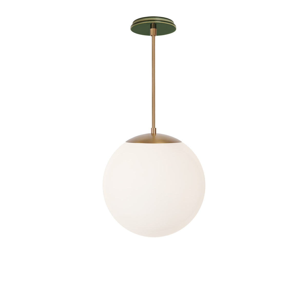 Alto Rod 12” Opal shown in Heirloom Brass with a Forest Green Swift Ceramic Canopy
