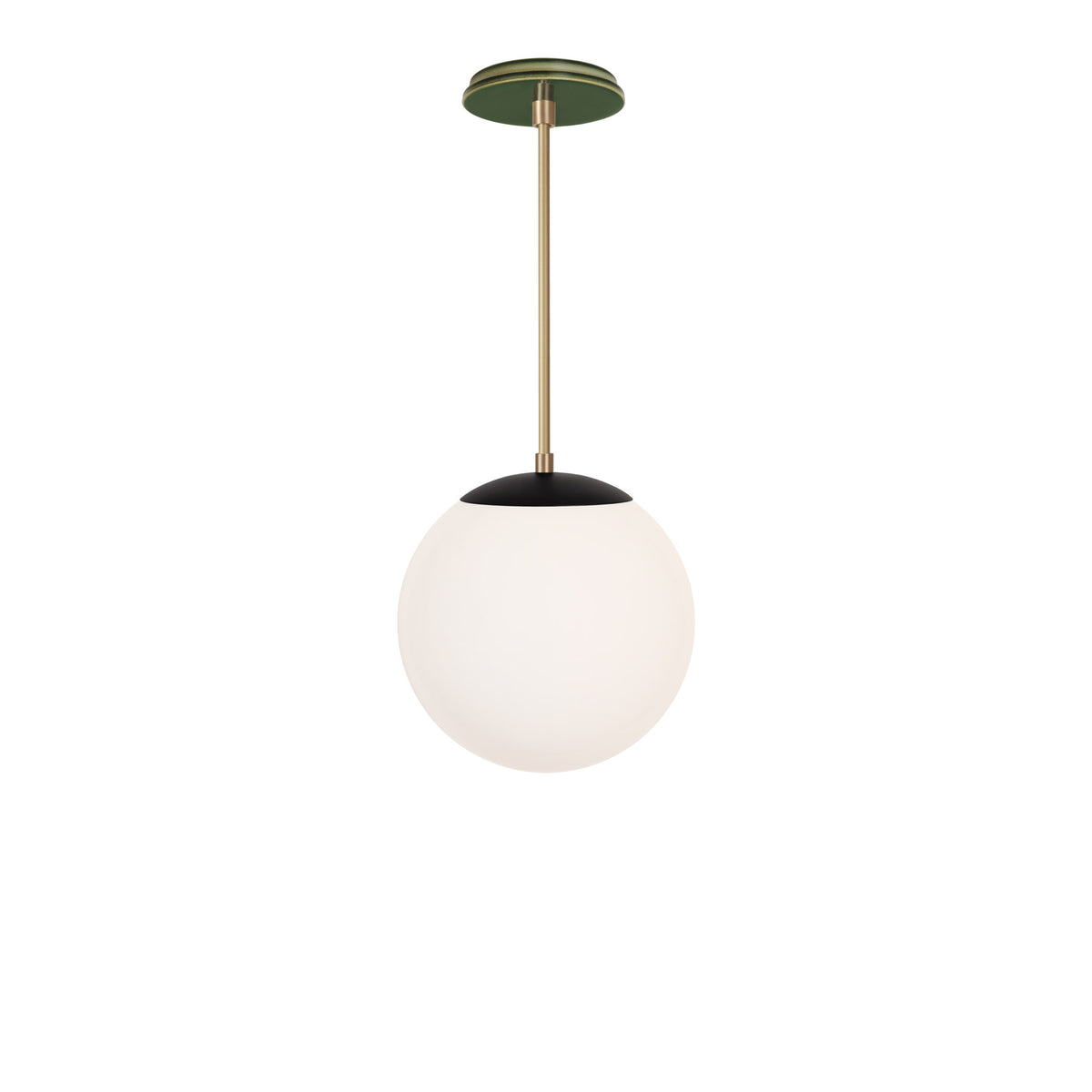 Alto Rod 10” Opal shown in Matte Black with Brass and a Forest Green Swift Ceramic Canopy