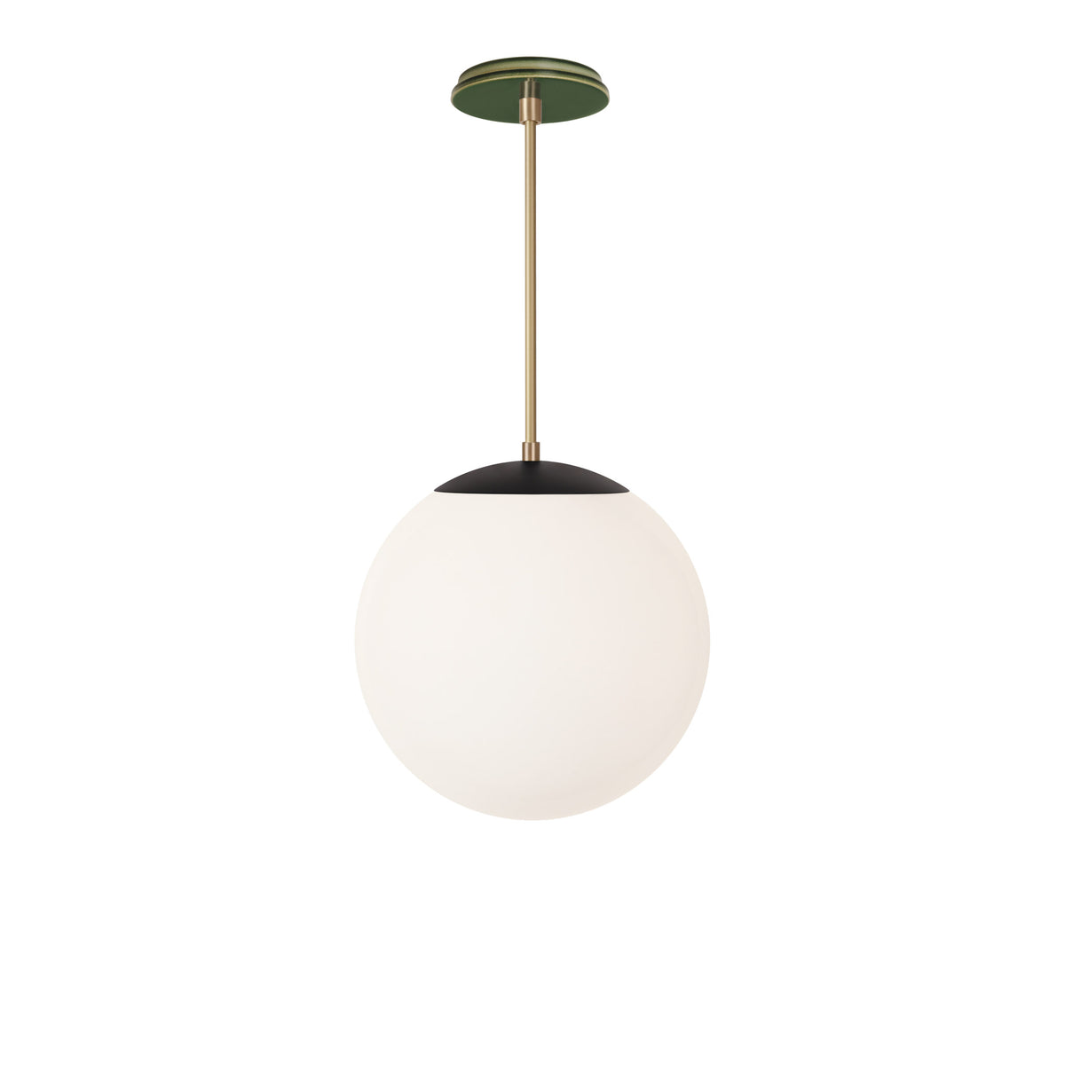 Alto Rod 12” Opal shown in Matte Black with Brass and a Forest Green Swift Ceramic Canopy