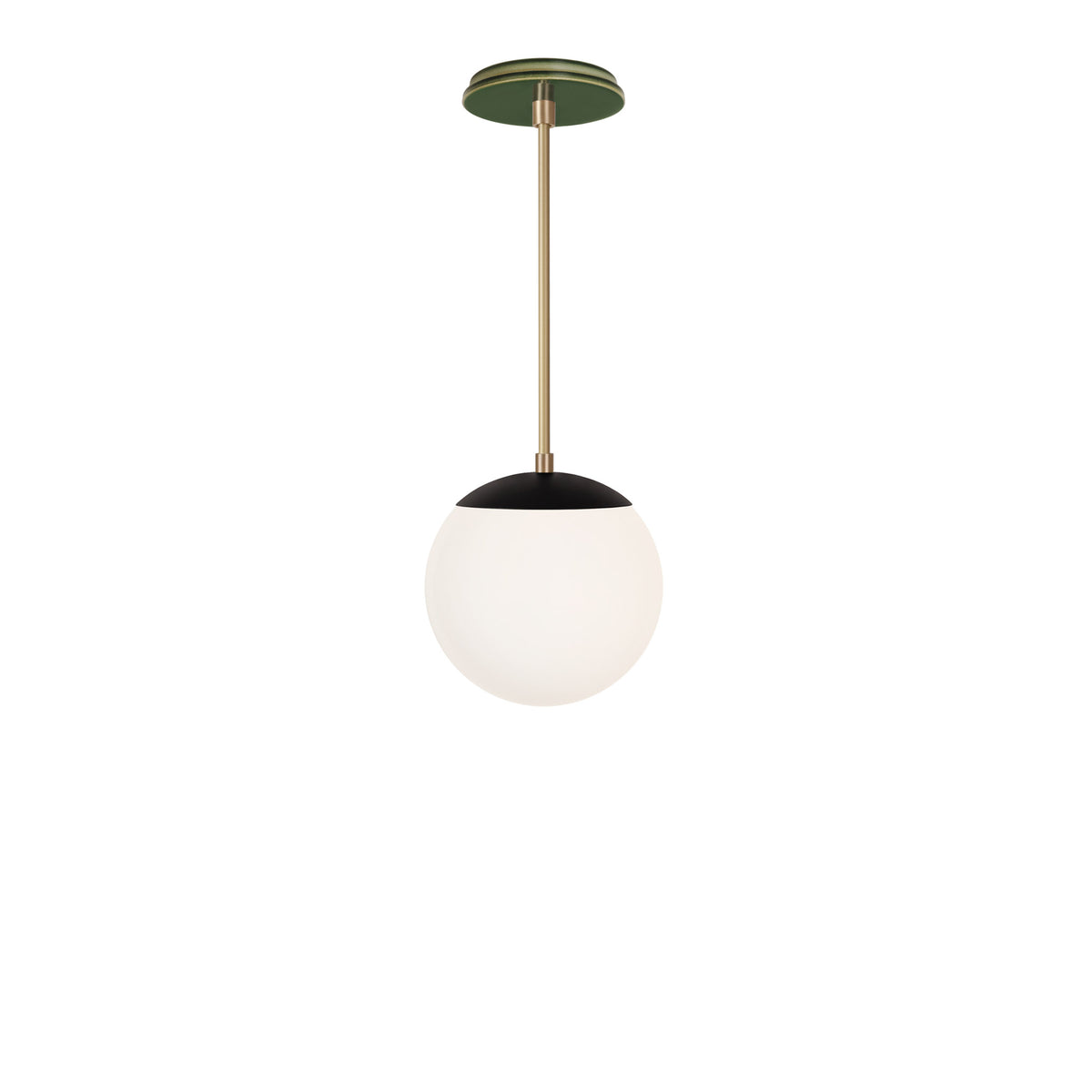 Alto Rod 8” Opal shown in Matte Black with Brass and a Forest Green Swift Ceramic Canopy