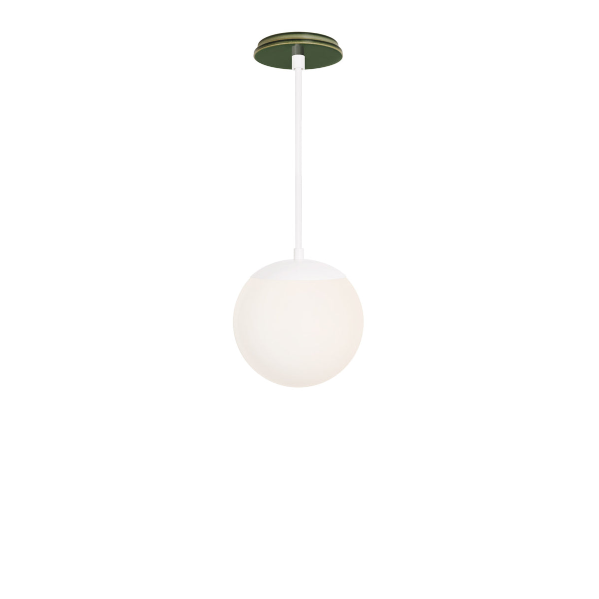 Alto Rod 8” Opal shown in White with a Forest Green Swift Ceramic Canopy