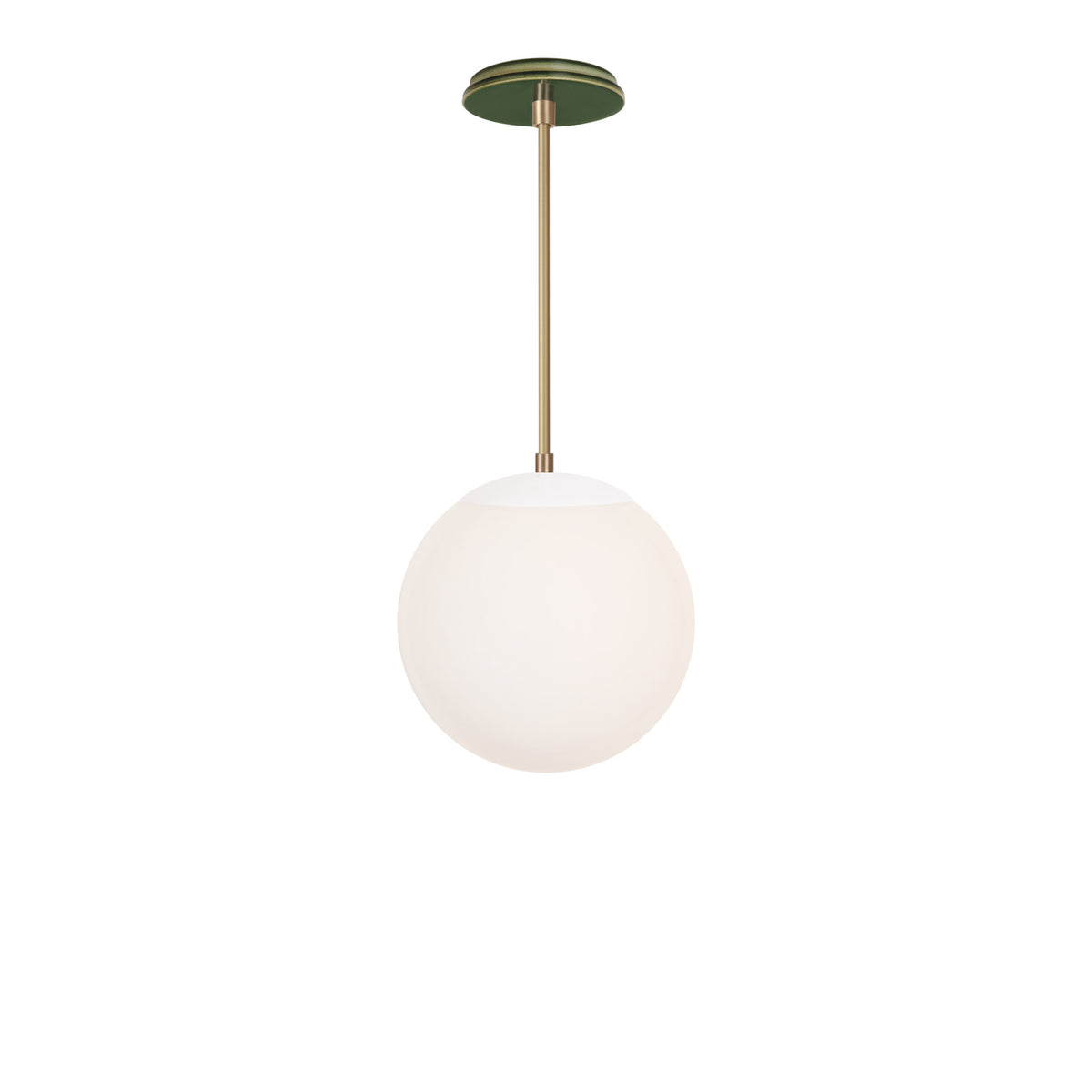 Alto Rod 10” Opal shown in White with Brass and a Forest Green Swift Ceramic Canopy