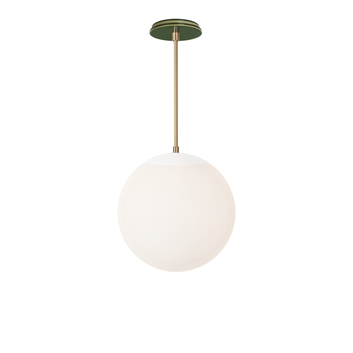 Alto Rod 12” Opal shown in White with Brass and a Forest Green Swift Ceramic Canopy