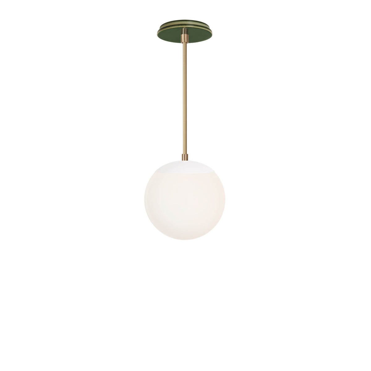 Alto Rod 8” Opal shown in White with Brass and a Forest Green Swift Ceramic Canopy