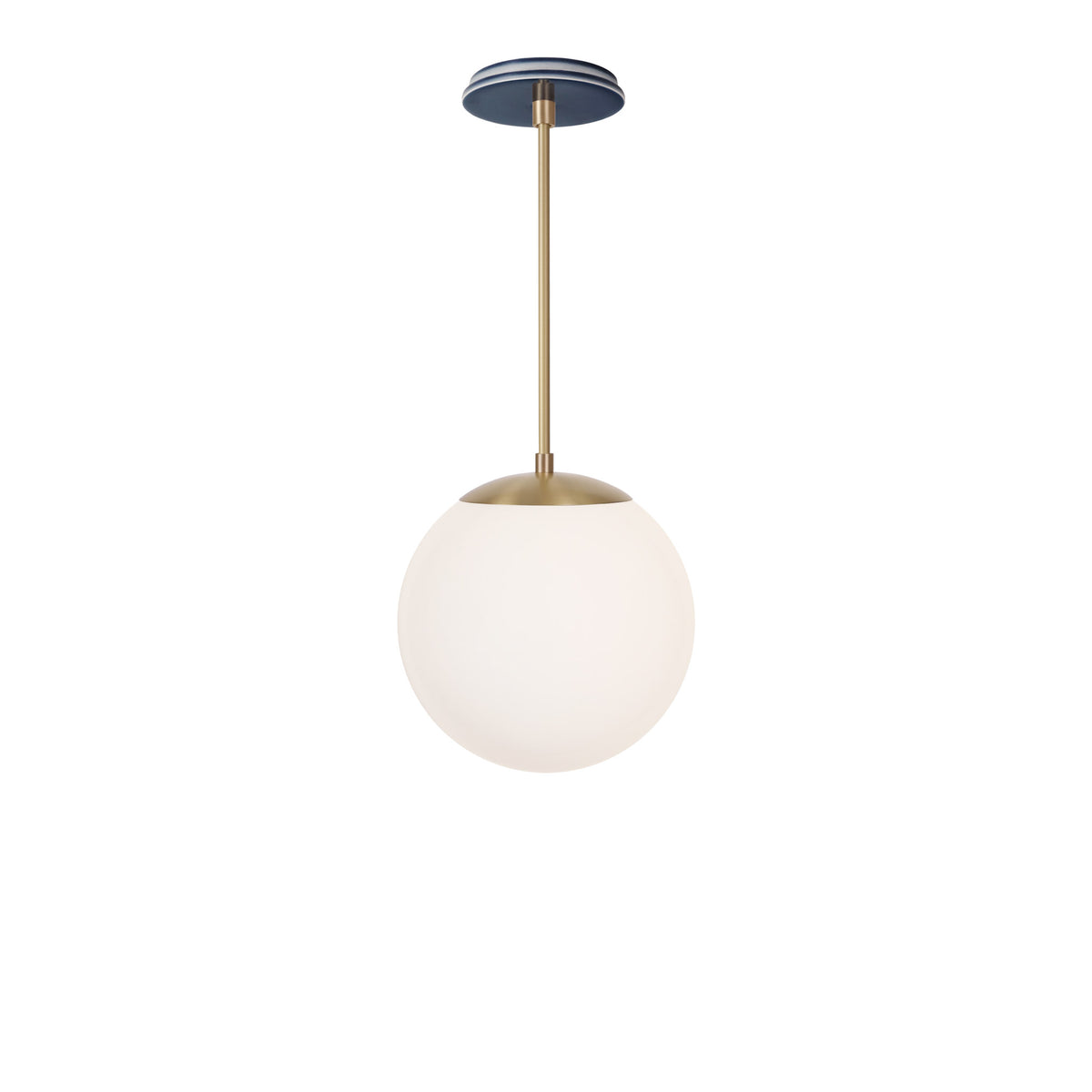 Alto Rod 10” Opal shown in Brass with an Indigo Blue Swift Ceramic Canopy