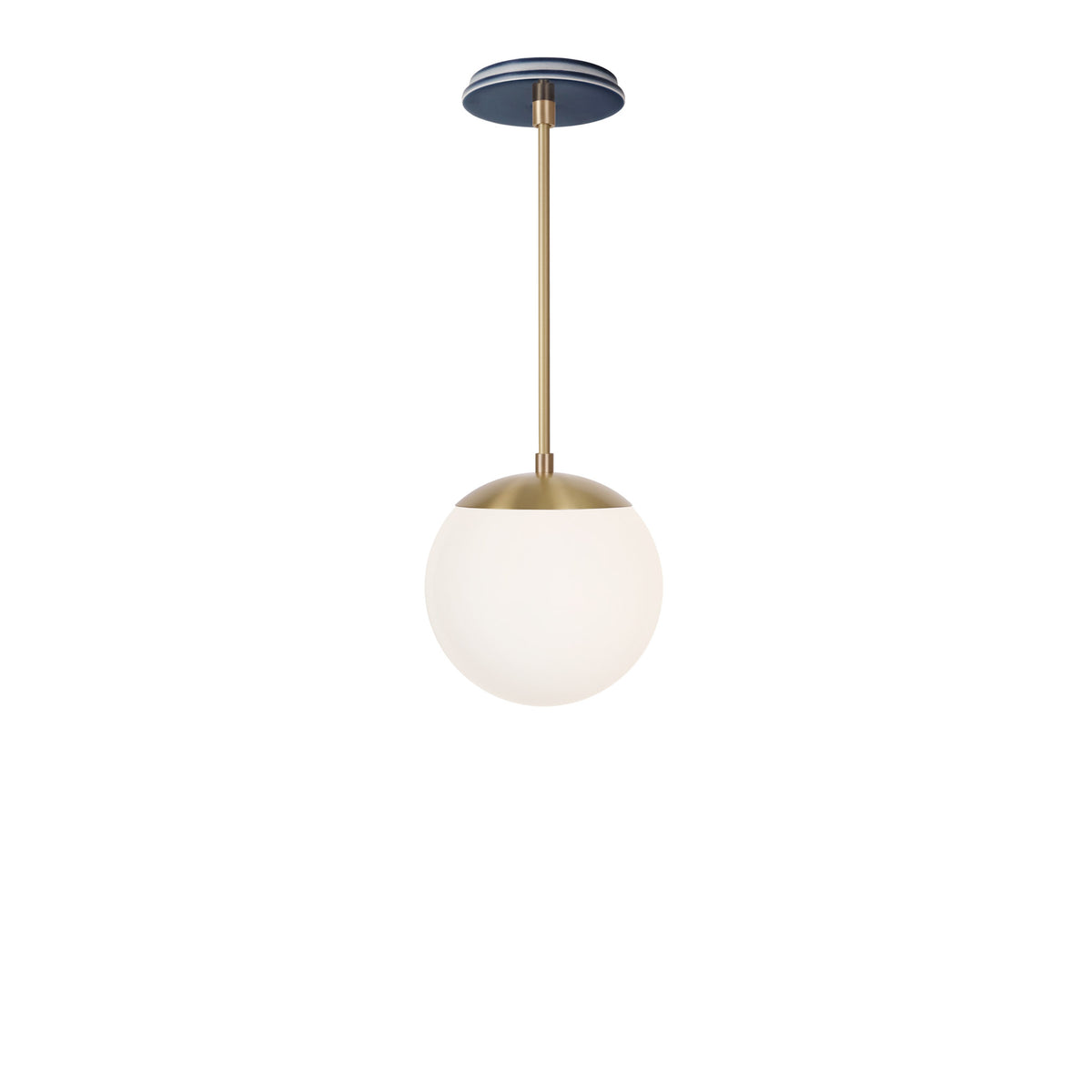 Alto Rod 8” Opal shown in Brass with an Indigo Blue Swift Ceramic Canopy