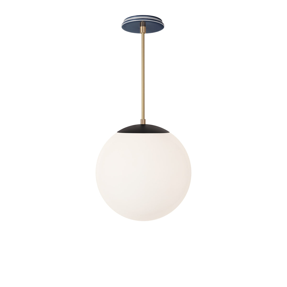 Alto Rod 12” Opal shown in Matte Black with Brass and an Indigo Blue Swift Ceramic Canopy