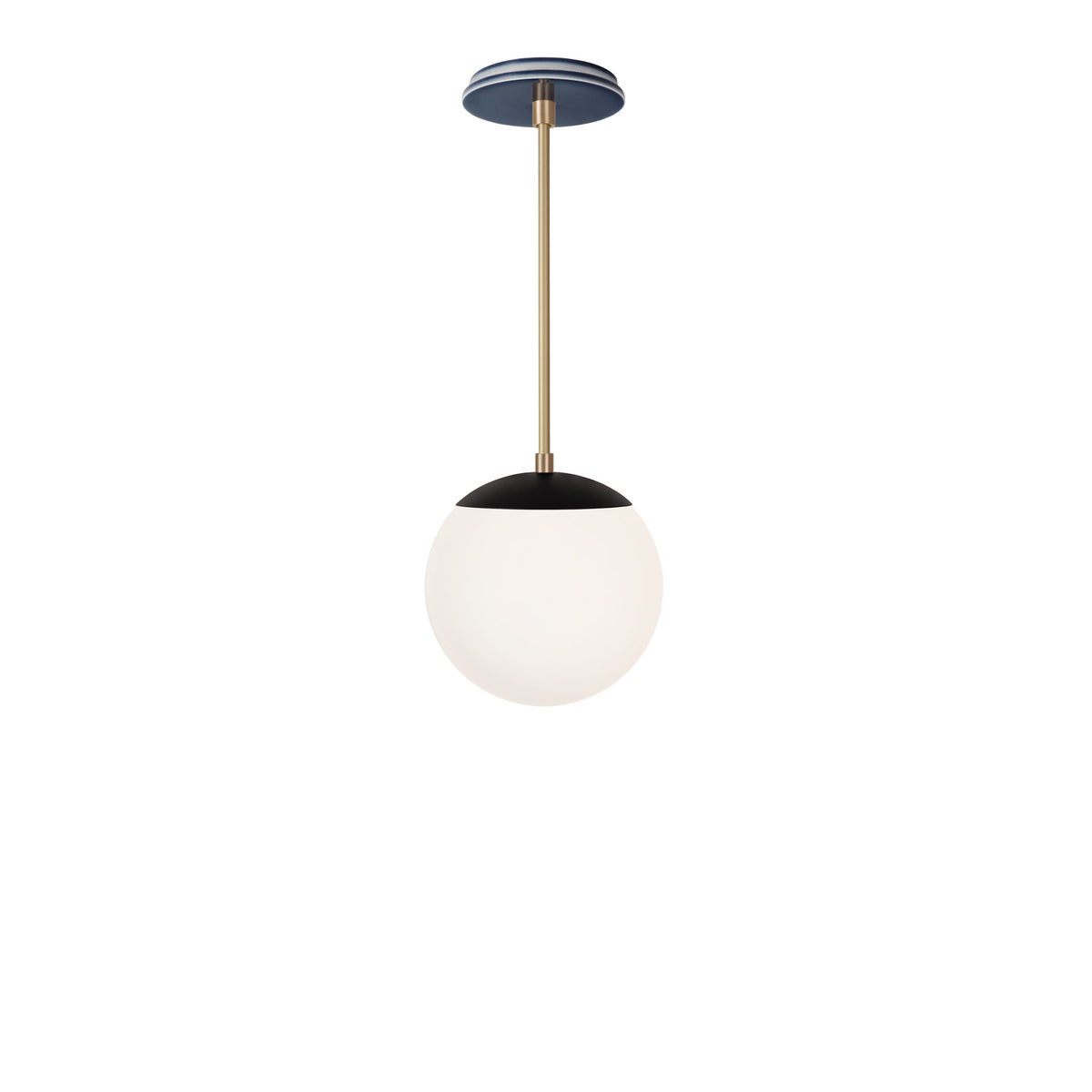 Alto Rod 8” Opal shown in Matte Black with Brass and an Indigo Blue Swift Ceramic Canopy