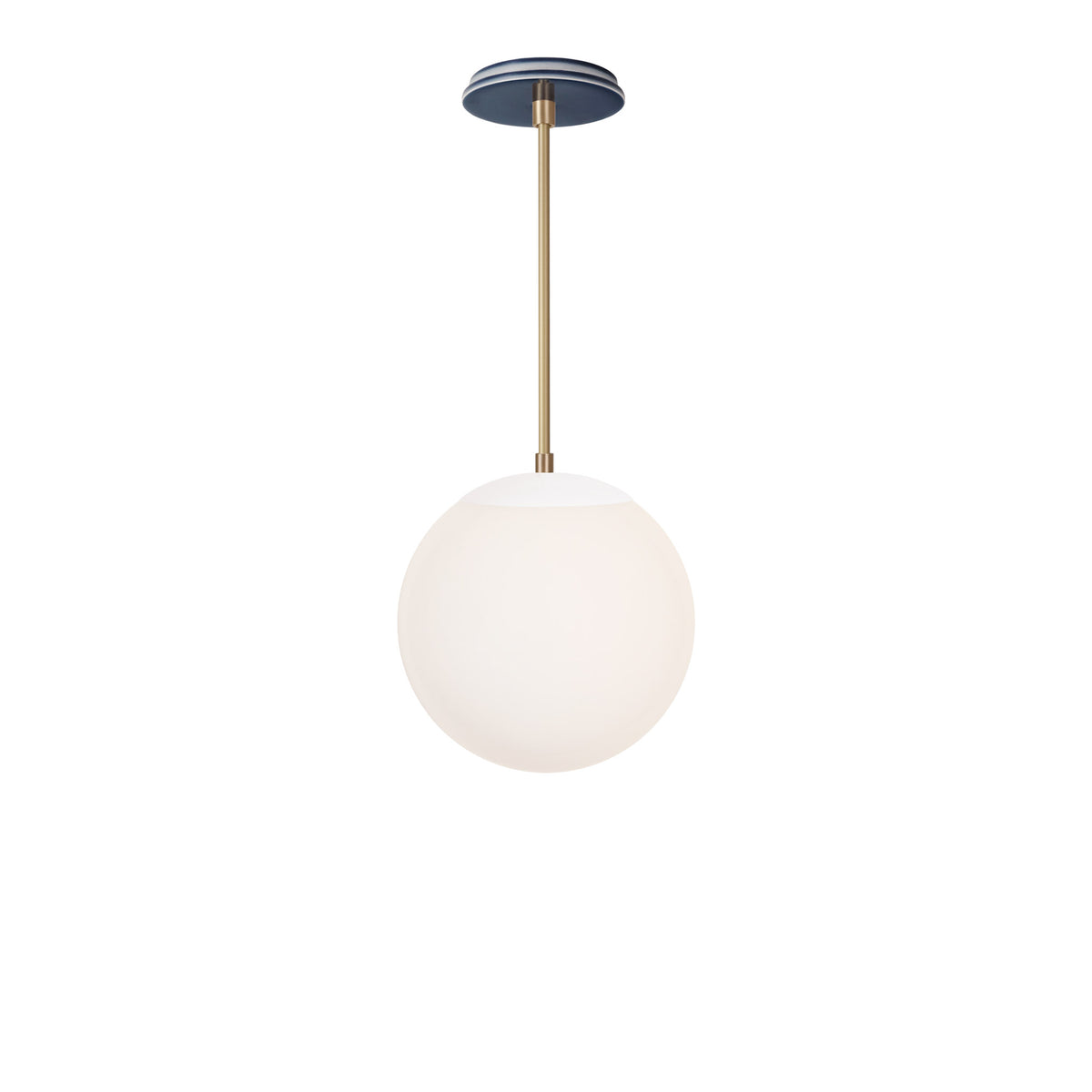 Alto Rod 10” Opal shown in White with Brass and an Indigo Blue Swift Ceramic Canopy