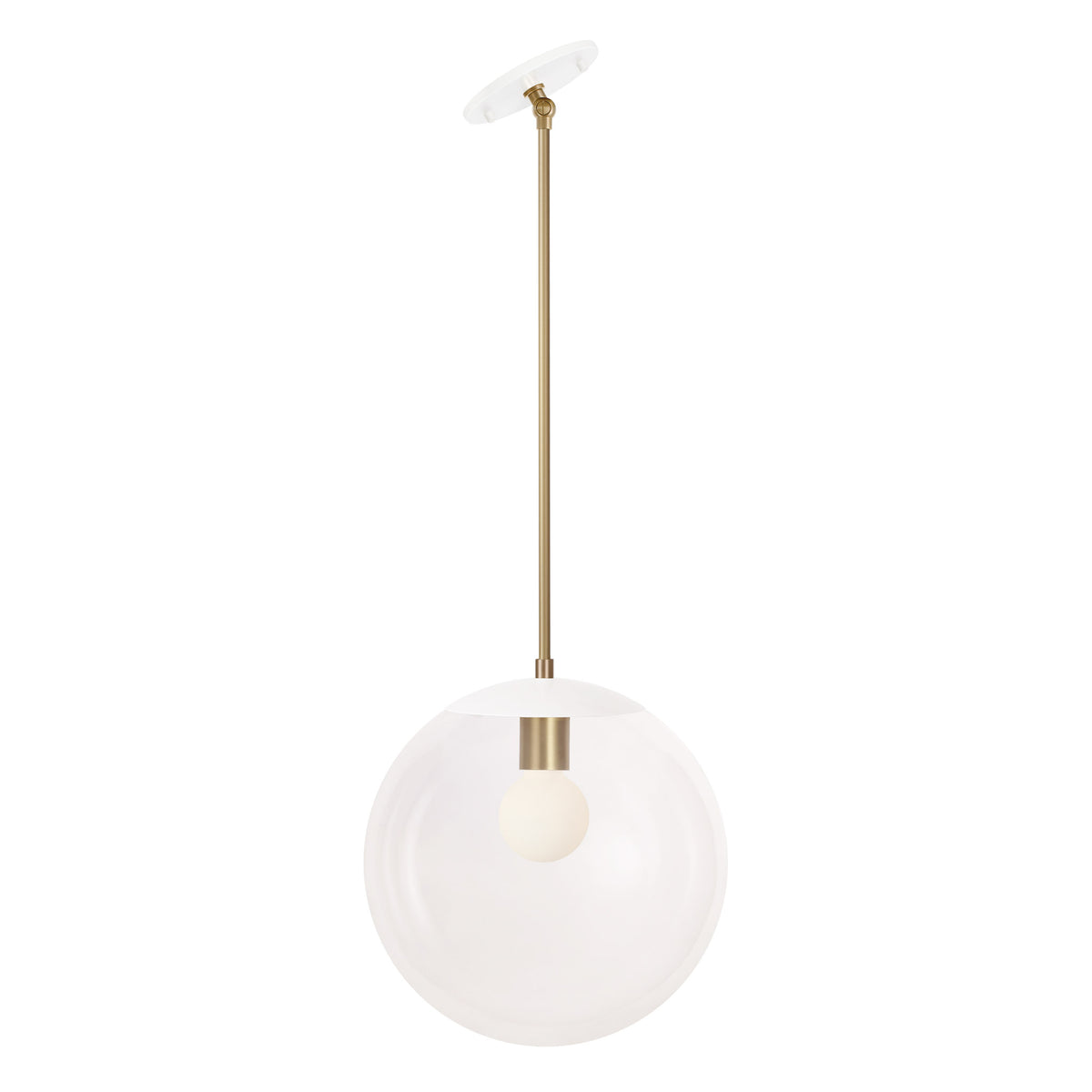 Alto Rod 12" for Vaulted Ceiling shown in White with Brass and a Clear 12" Globe