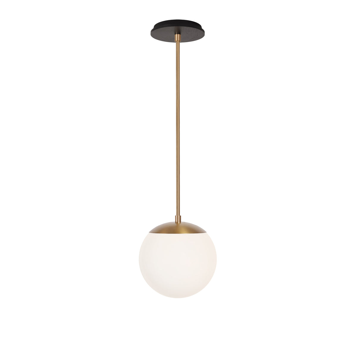 Alto Rod 8” Opal shown in Heirloom Brass with a Black Stained Wood Canopy
