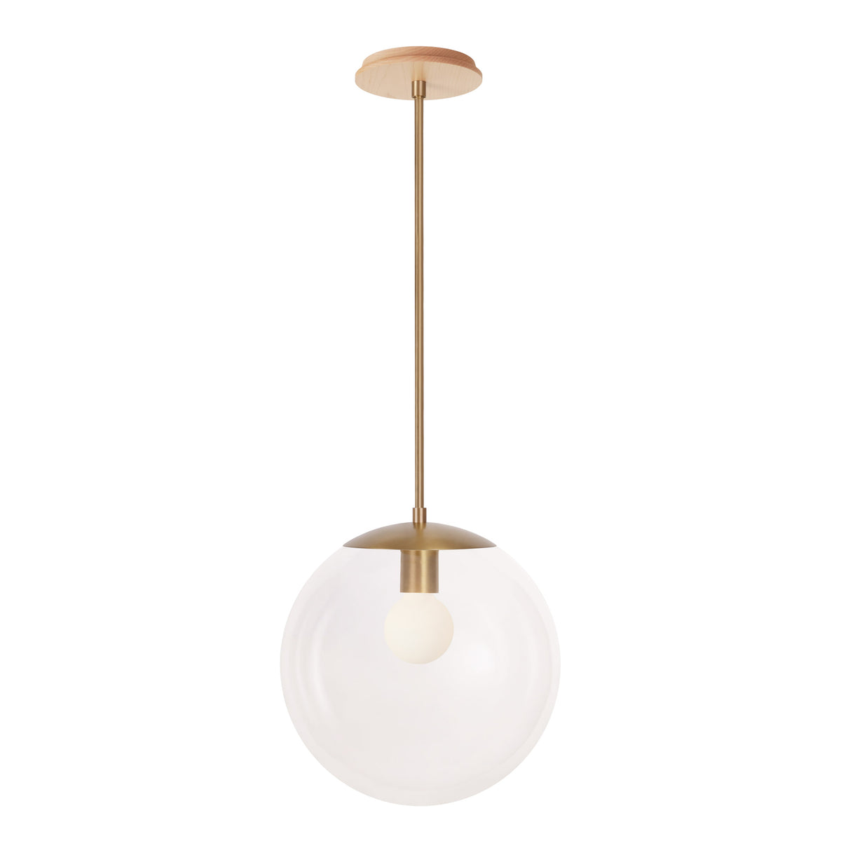 Alto Rod 12” Clear shown in Heirloom Brass with a Maple Wood Canopy