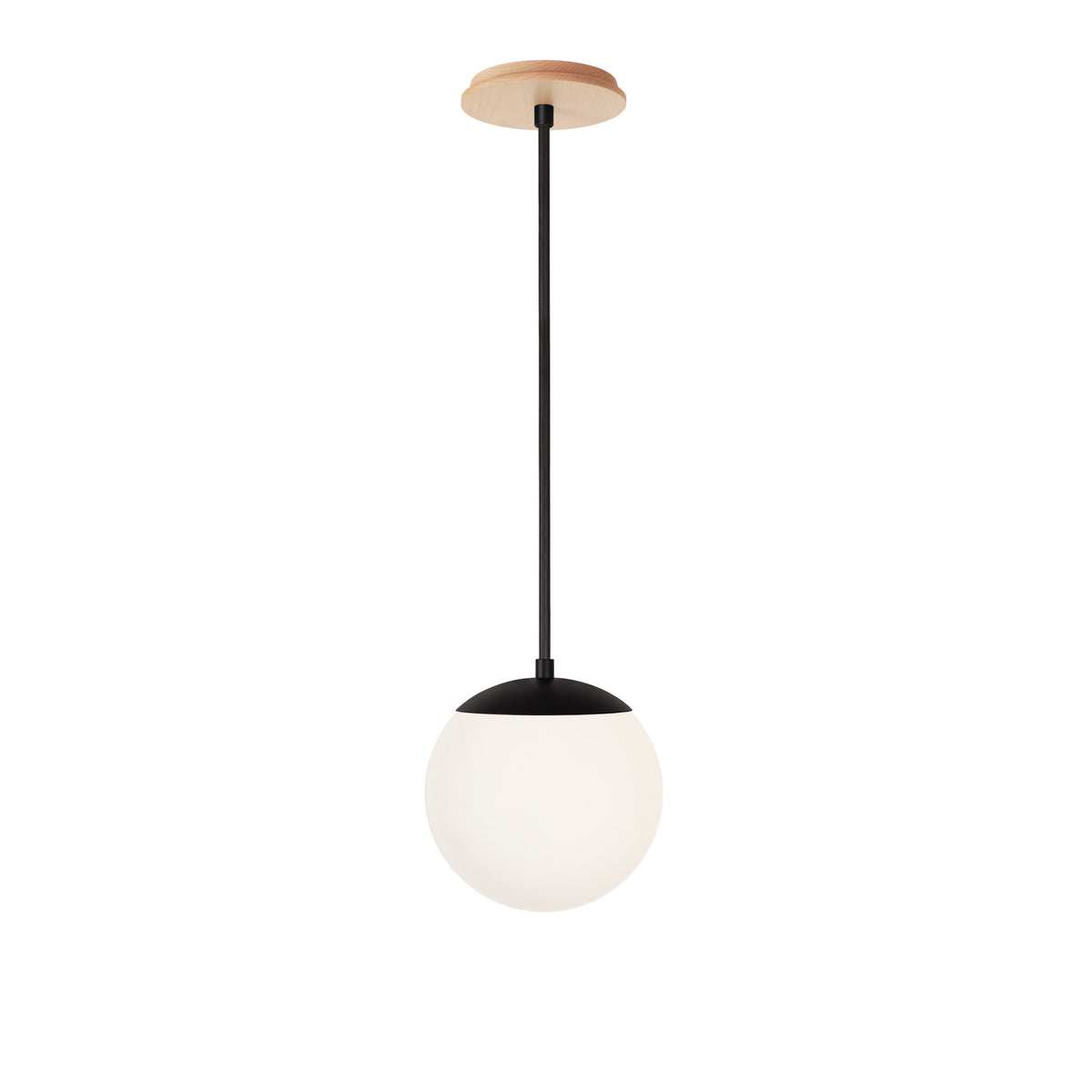 Alto Rod 8” Opal shown in Matte Black with a Maple Wood Canopy