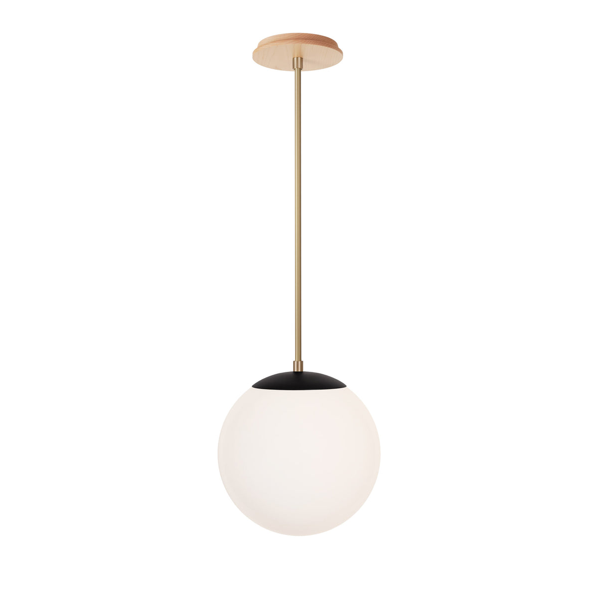 Alto Rod 10” Opal shown in Matte Black with Brass and a Maple Wood Canopy
