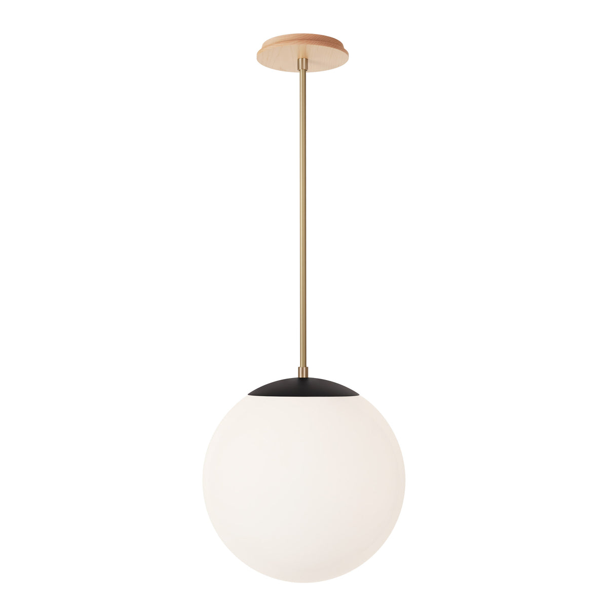 Alto Rod 12” Opal shown in Matte Black with Brass and a Maple Wood Canopy