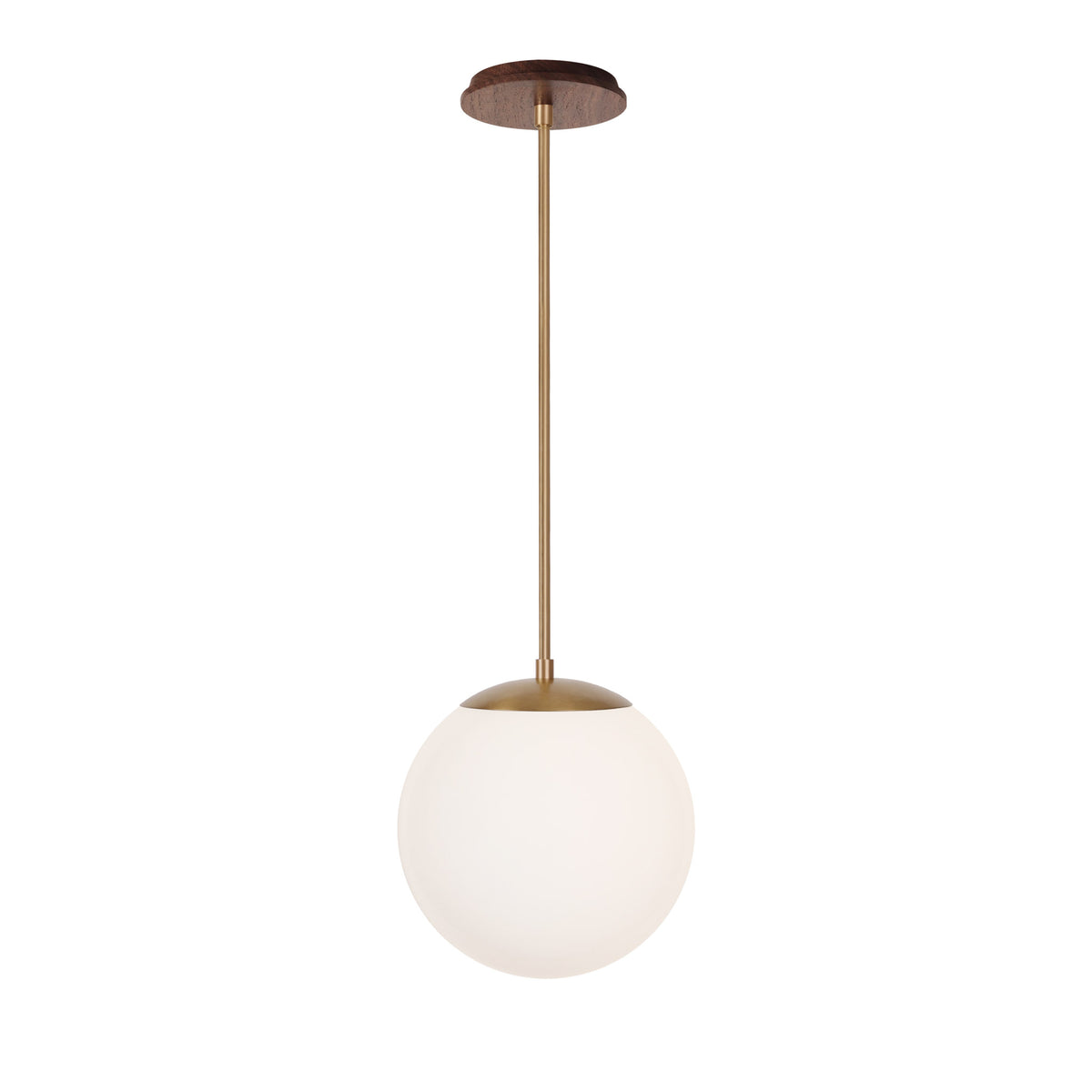 Alto Rod 10” Opal shown in Heirloom Brass with a Walnut Wood Canopy