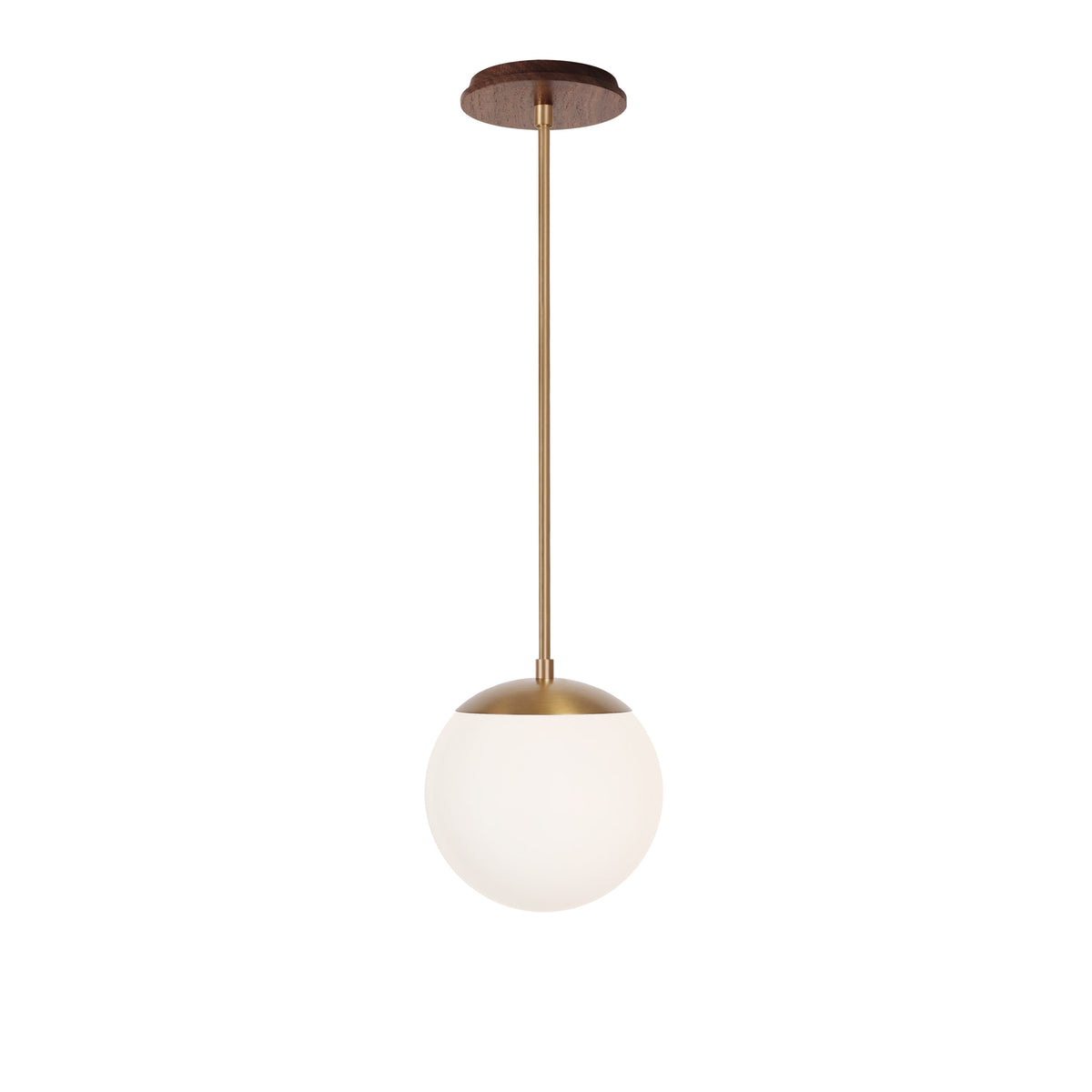 Alto Rod 8” Opal shown in Heirloom Brass with a Walnut Wood Canopy