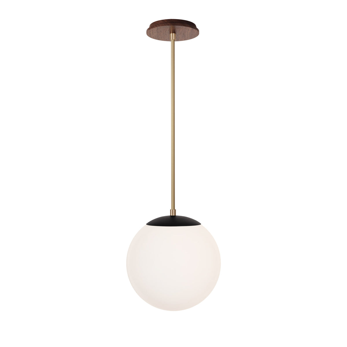 Alto Rod 10” Opal shown in Matte Black with Brass and a Walnut Wood Canopy