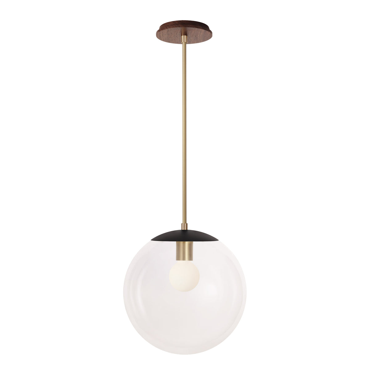 Alto Rod 12” Clear shown in Matte Black with Brass and a Walnut Wood Canopy