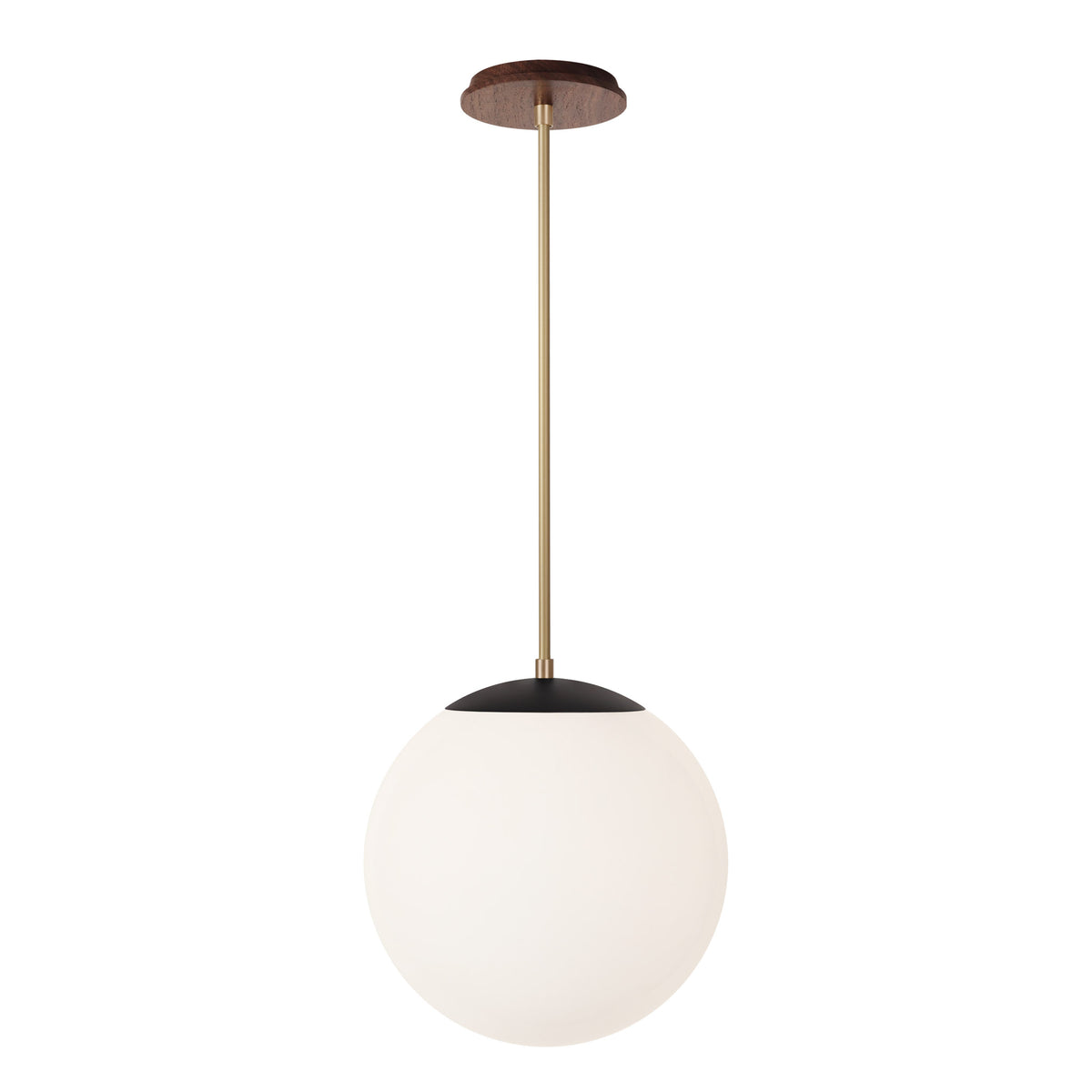 Alto Rod 12” Opal shown in Matte Black with Brass and a Walnut Wood Canopy