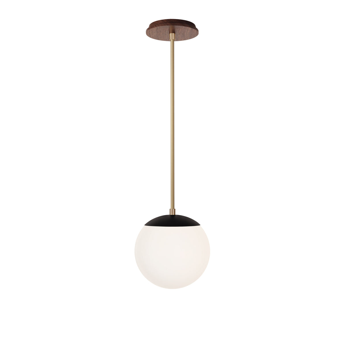 Alto Rod 8” Opal shown in Matte Black with Brass and a Walnut Wood Canopy