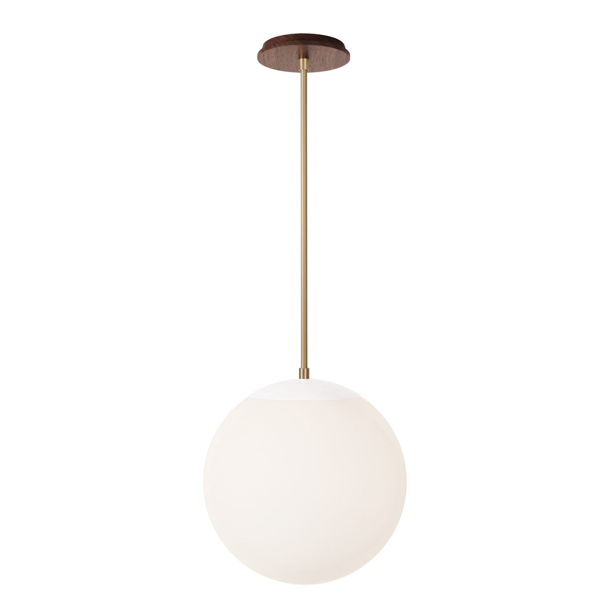 Alto Rod 12” Opal shown in White with Brass and a Walnut Wood Canopy