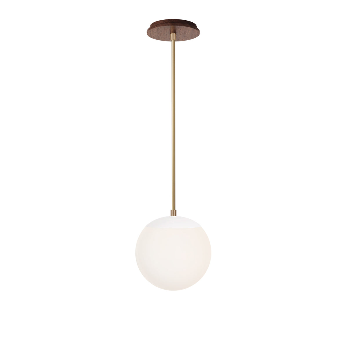 Alto Rod 8” Opal shown in White with Brass and a Walnut Wood Canopy