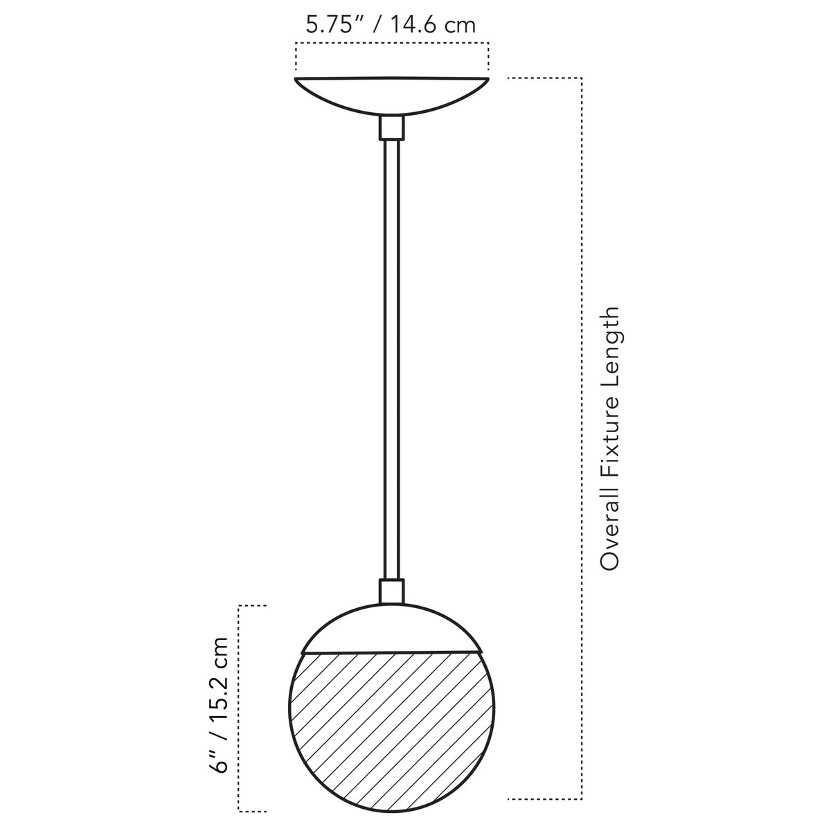 Cedar & Moss Alto Rod 6" pendant drawing with dimensions