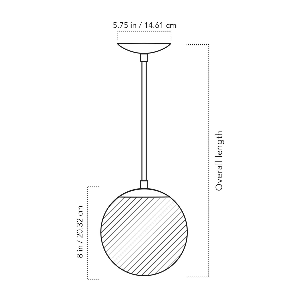 A Technical Drawing Of The Alto Rod Pendant With 8" Globe