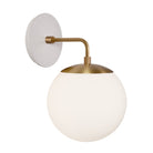 Alto Sconce 8” shown in Heirloom Brass with a Brownstone White Swift Ceramic Canopy