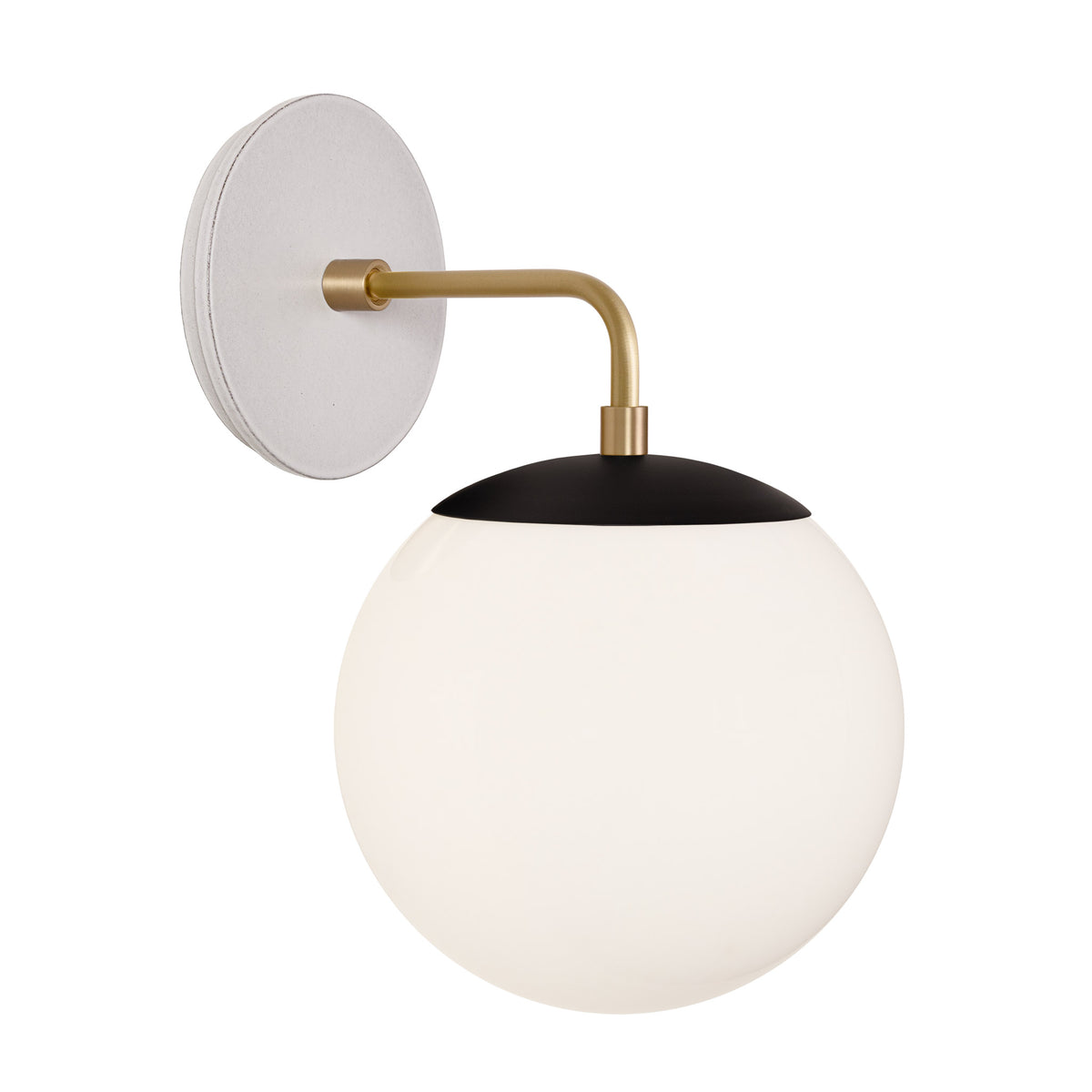 Alto Sconce 8” shown in Matte Black with Brass and a Brownstone White Swift Ceramic Canopy