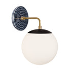 Alto Sconce 8” shown in Matte Black with Brass and an Indigo Blue Sunflower Ceramic Canopy