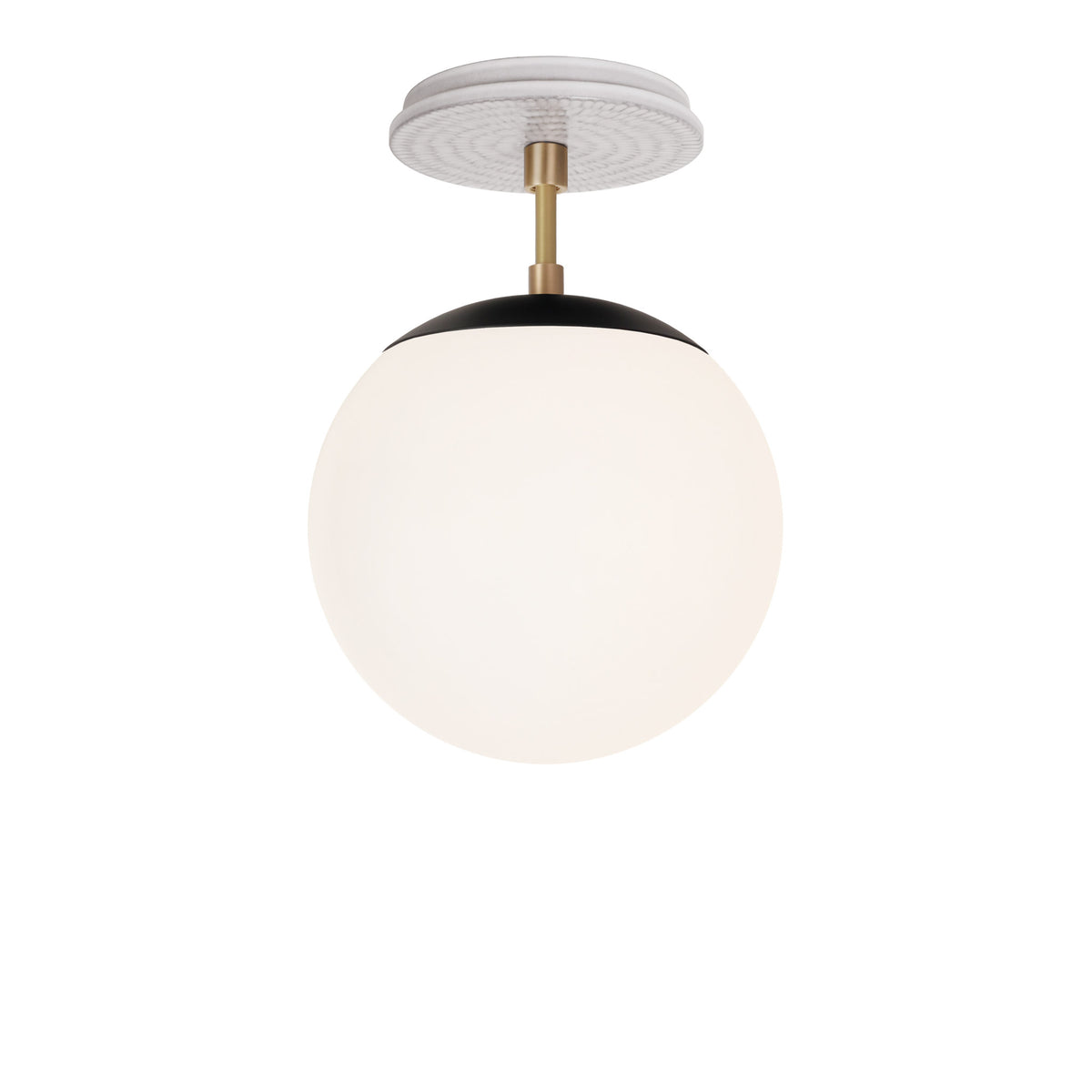 Alto Surface 8" shown in Matte Black with Brass and a Brownstone White Sunflower Ceramic Canopy