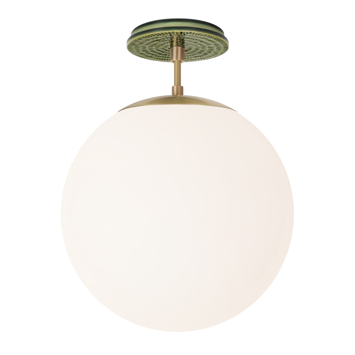 Alto Surface 12” shown in Brass with a Forest Green Sunflower Ceramic Canopy