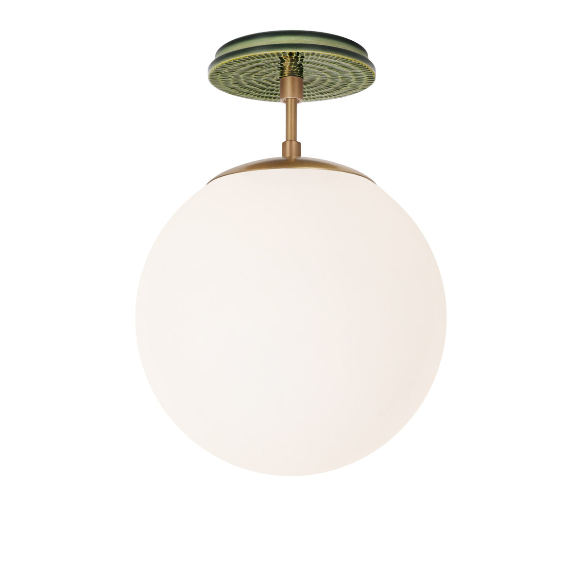 Alto Surface 10” shown in Heirloom Brass with a Forest Green Sunflower Ceramic Canopy